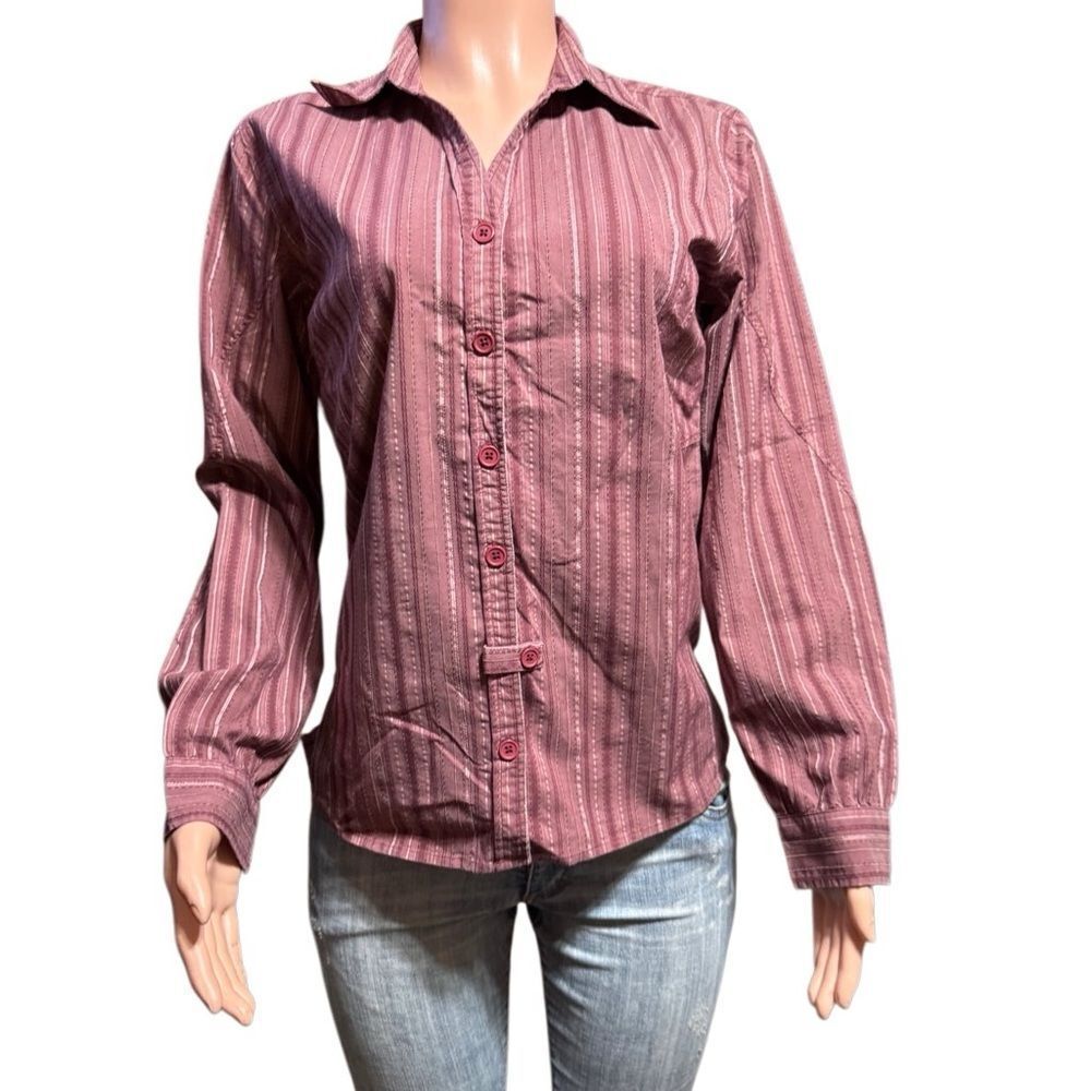 Pulp long sleeve raspberry ribbon stripe with darts Shirt M
